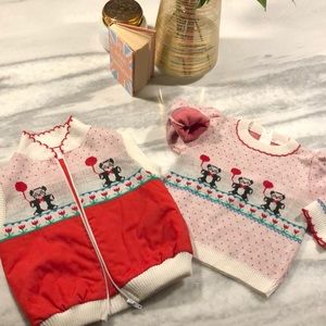 Vintage panda winter sweater and vest matching set